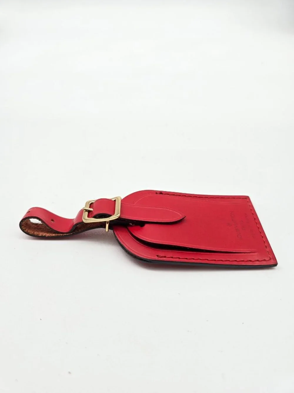 Authentic Louis Vuitton Red Leather Luggage Tag